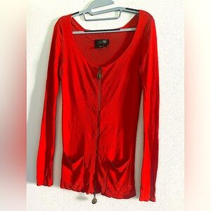 JEAN PAUL GAULTIER MAILLE RED VINTAGE FRONT ZIPPER TOP CARDIGAN, SIZE M/L